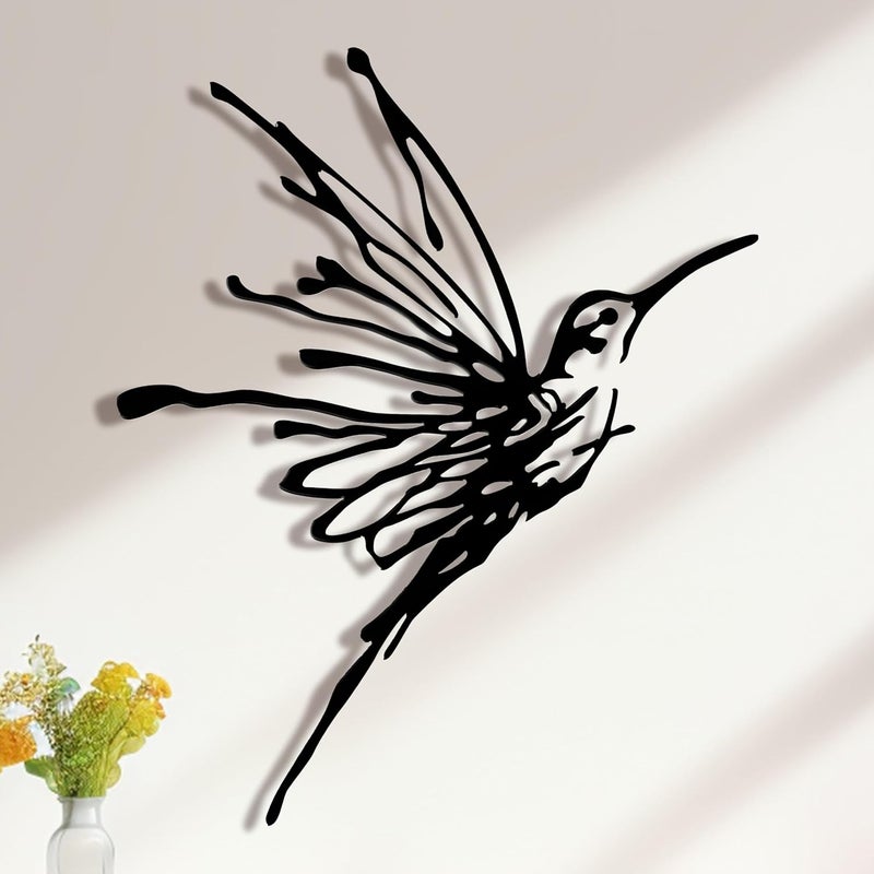 LIYAOLI 3D Metal Hummingbird Wall Art - Unique Black Outdoor Garden Decor, Waterproof Bird Sculpture for Patio, Living Room, Bedroom & Bathroom - Image 1
